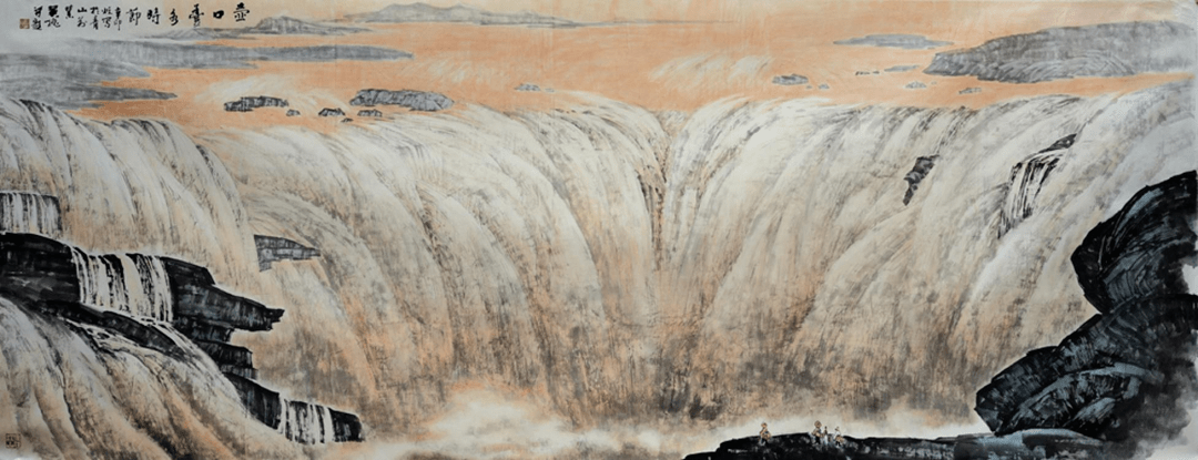 《壶口瀑布》 徐英槐195×497cm中国画 2011展/览/信/息指导单位宁波