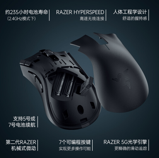 雷蛇发布炼狱蝰蛇 V2 X 极速版鼠标：蓝牙模式下续航 615 小时