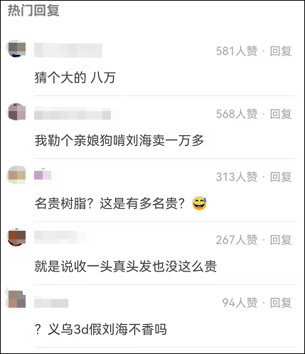 头发一片假刘海卖13500元！网友：顿时感觉不缺头发了...