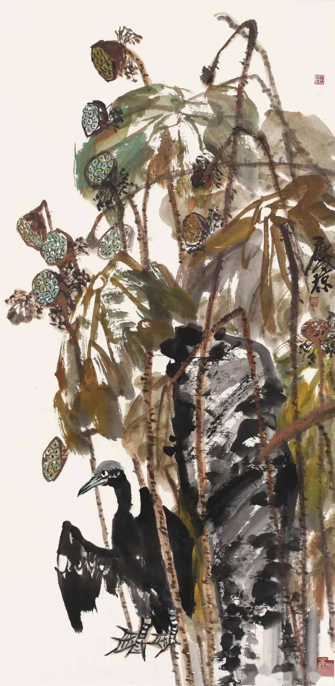 秋荷小鸟(局部)秦天柱 残荷钟真 荷塘秋趣任伯年 秋荷游禽宋佚名 枯荷