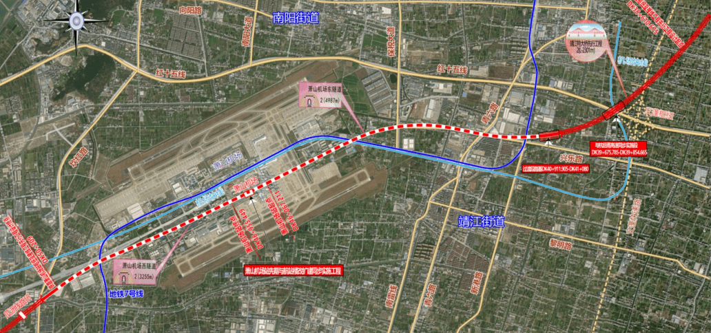 杭州機場高鐵先行工程起點就位於錢塘區,上跨十五線後進入蕭山區境內