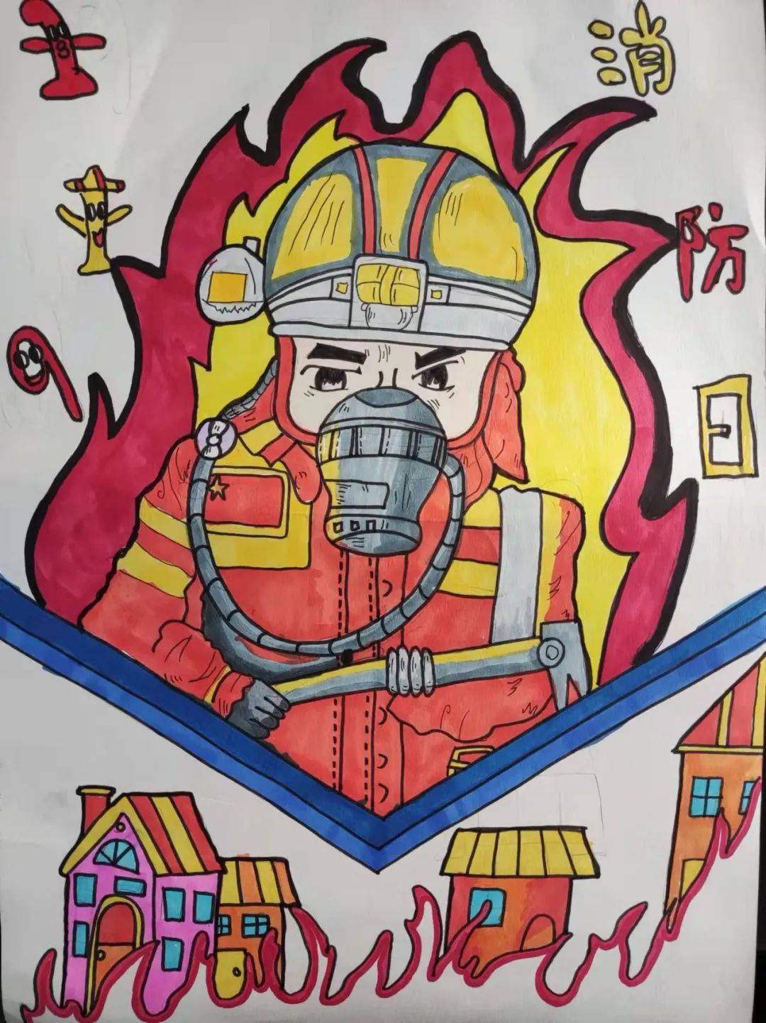 "消防安全"主题绘画每个学期都被评为"三好学生",是对她全方面优秀的