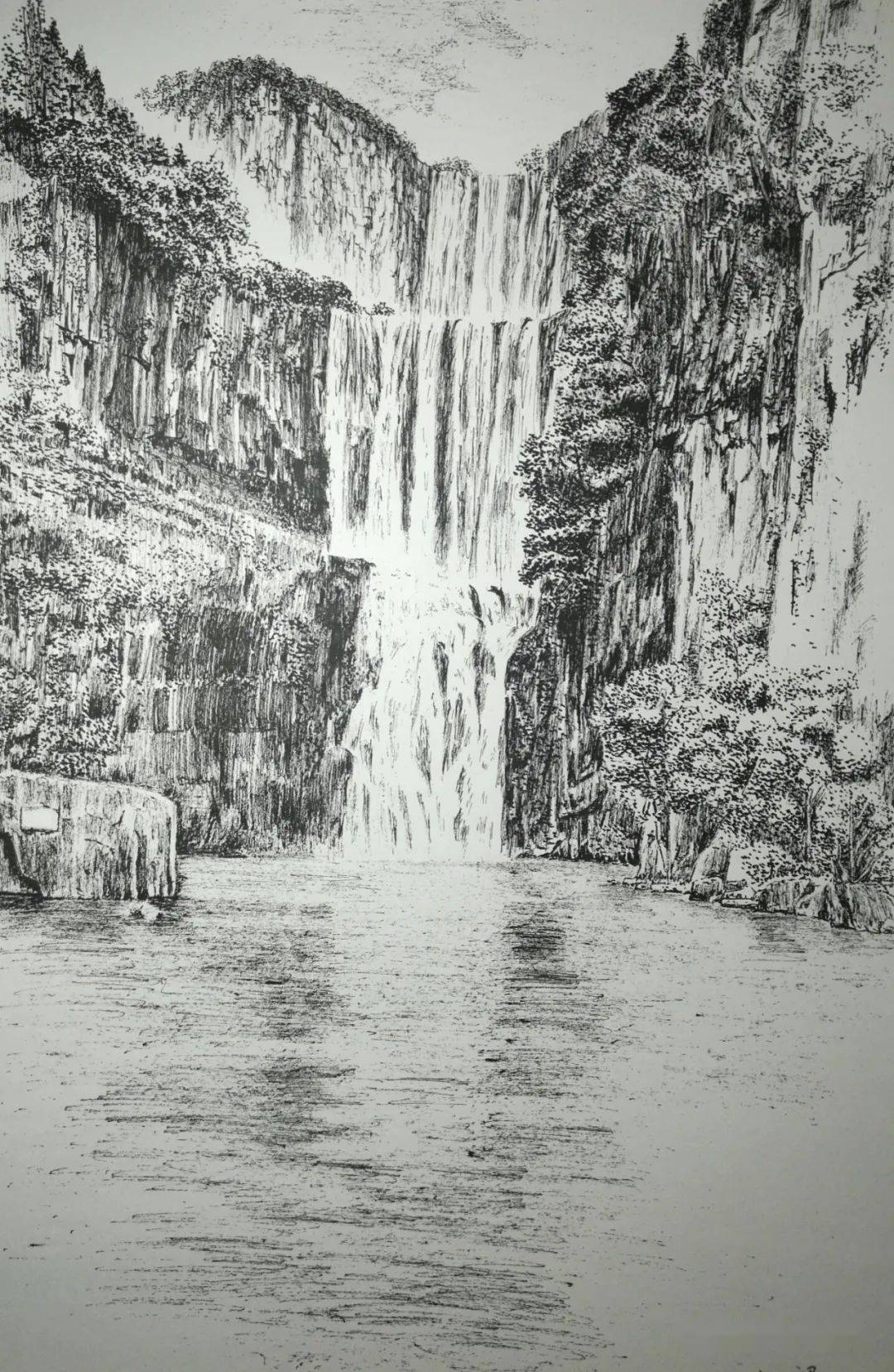 望庐山瀑布素描图片