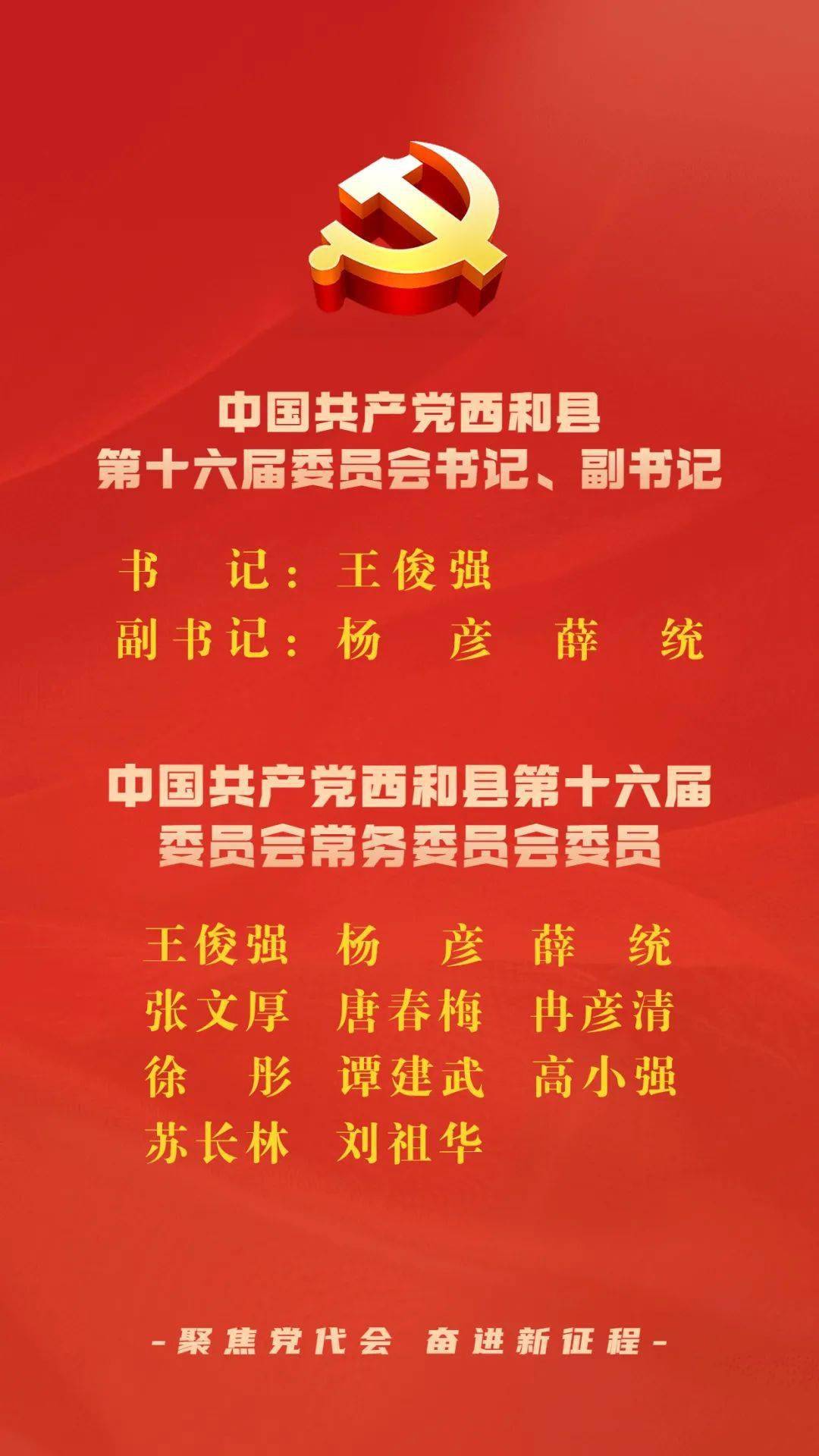 聚焦党代会第十六届西和县委领导班子名单