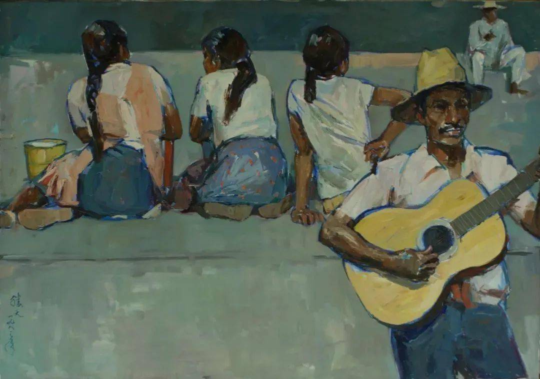 郑圣天 《街头乐队》 布面油画 80 × 113cm 1982