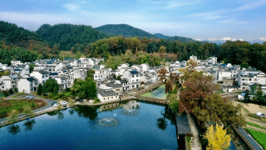 11月24日,徽州区西溪南镇琶塘村五彩斑斓的秋叶与皖南古村落遥相辉映