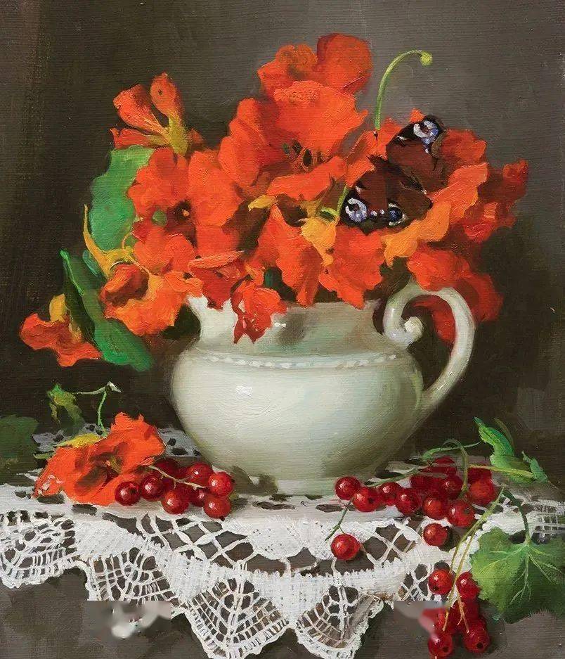 她笔下的油画花卉静物,描绘的太精致了_卡特琳_艺术_绘画