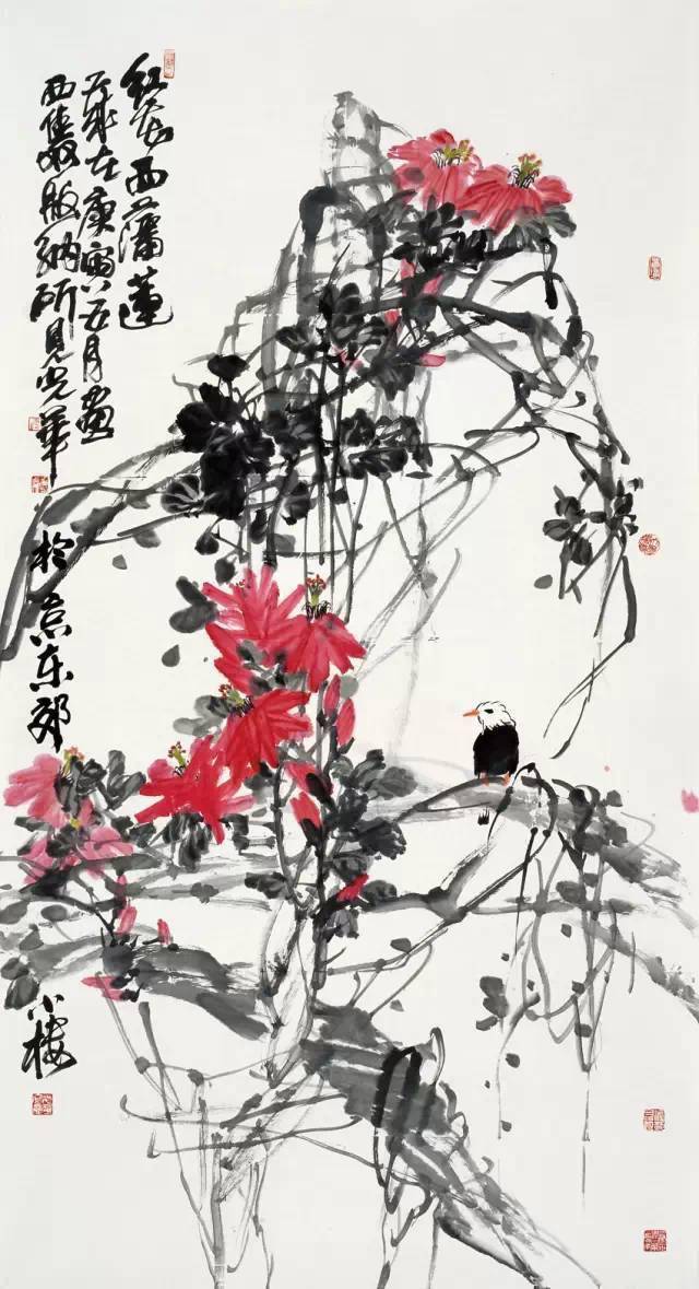 于光华 《红花西蕃莲》 纸本设色 183×96厘米 20