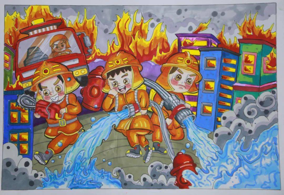 小小消防员绘画4k纸图片