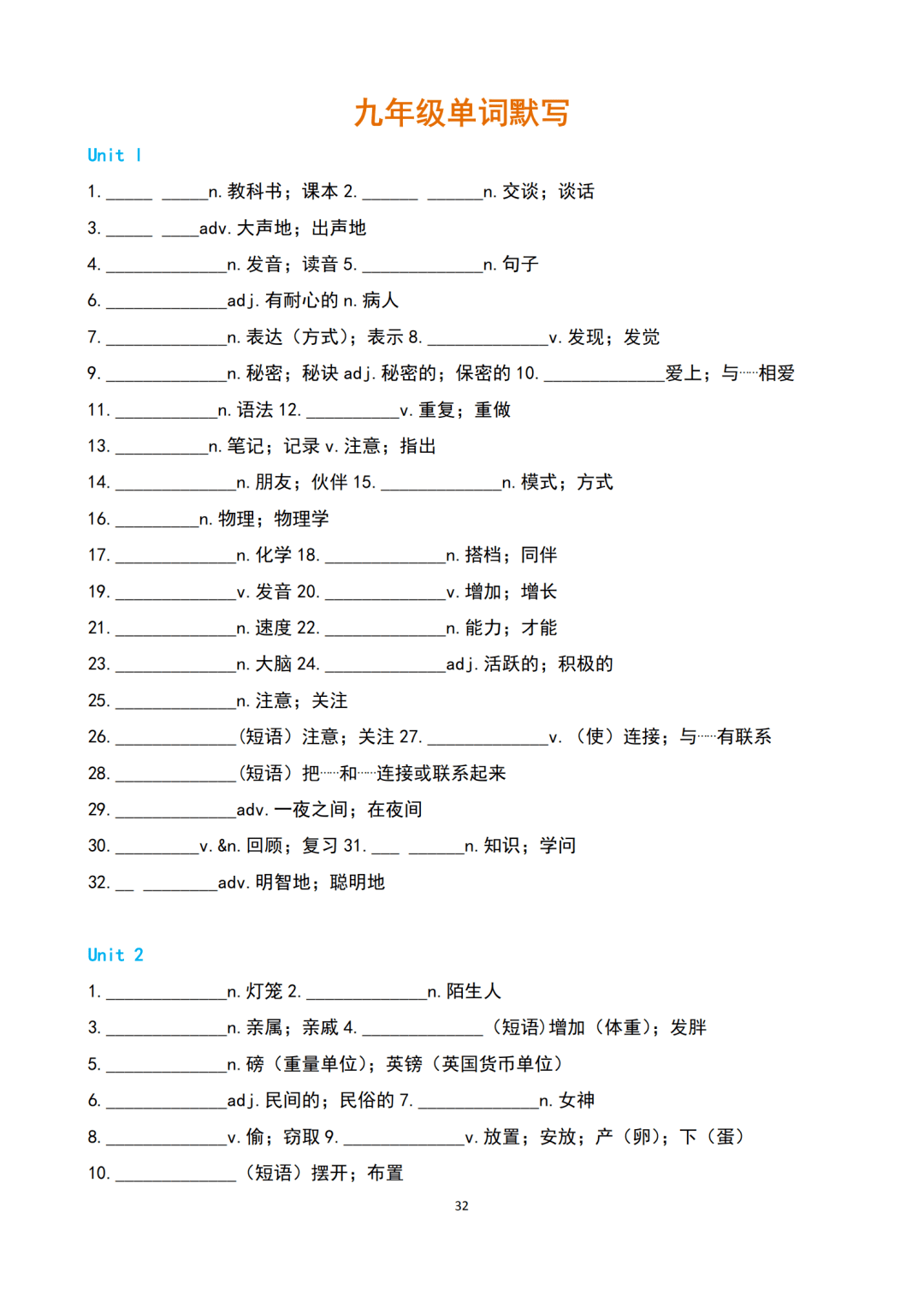 文章|初中英语 | 初一至初三上下全册单词默写速记版，考前过一遍！