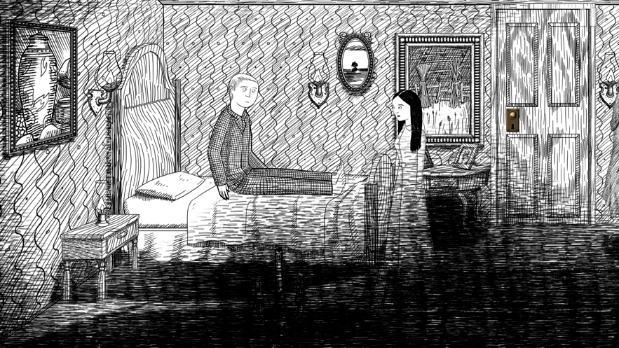 2d黑白风格为主的恐怖游戏,简易画风配上恐怖的音效能够营造出让人毛