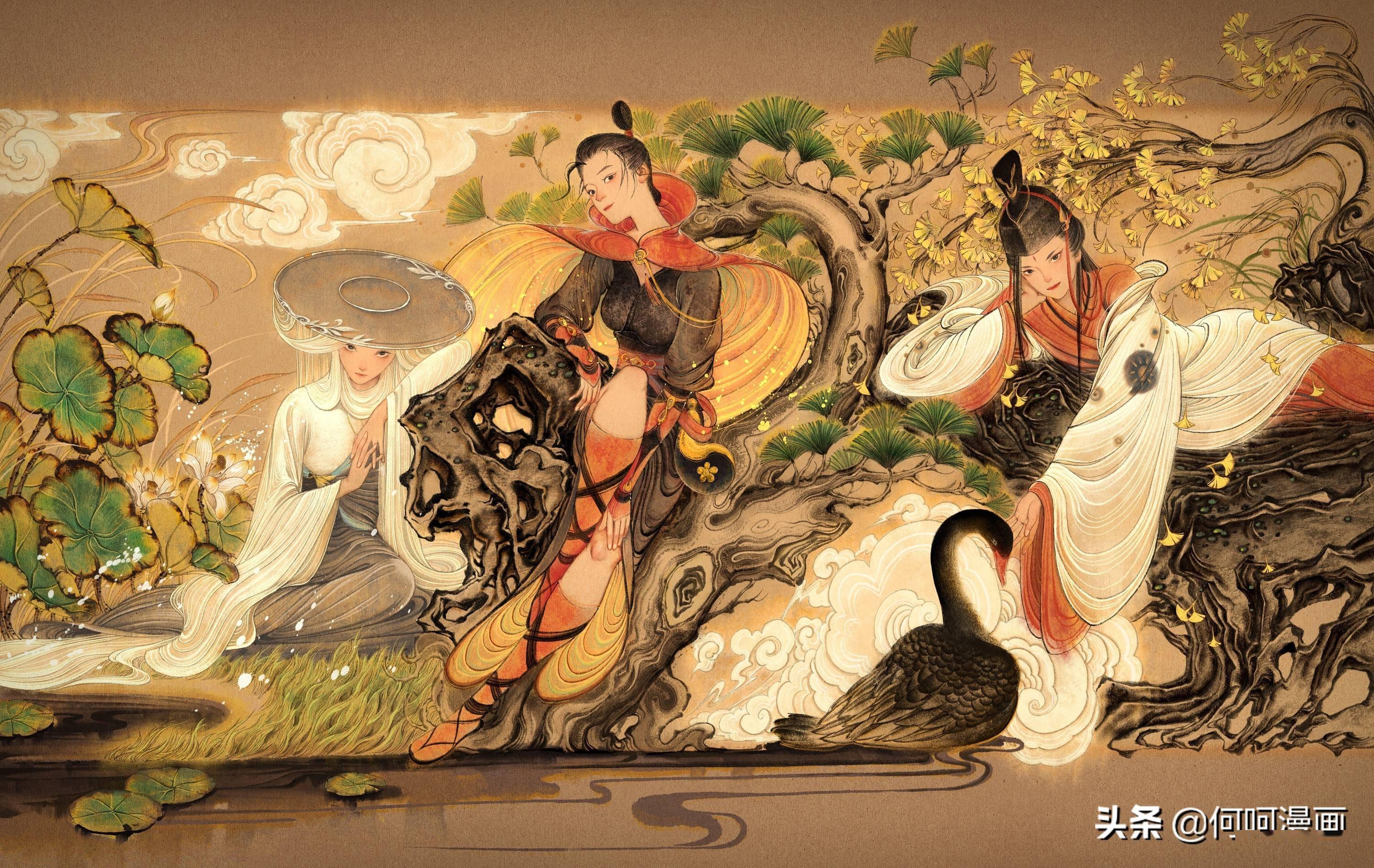 造型漂亮色彩唯美的一组国风古典人物插画作品让人赏心悦目