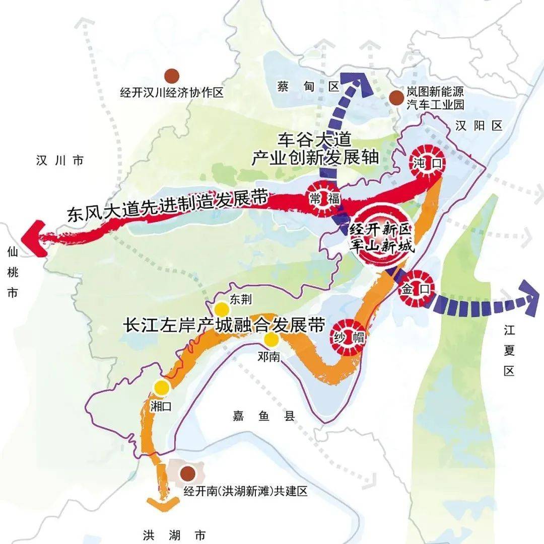 武汉经开区产业发展走向示意图_大道_城市_军山