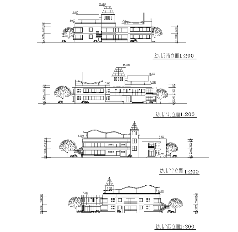 16套幼兒園景觀cad平面圖建築立面圖景觀室內平面圖