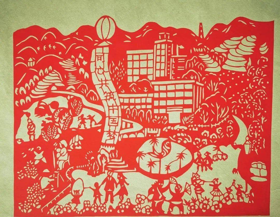 作者:美术教师郭路芳《红色故乡》作品运用染色剪纸的形式,结合传统