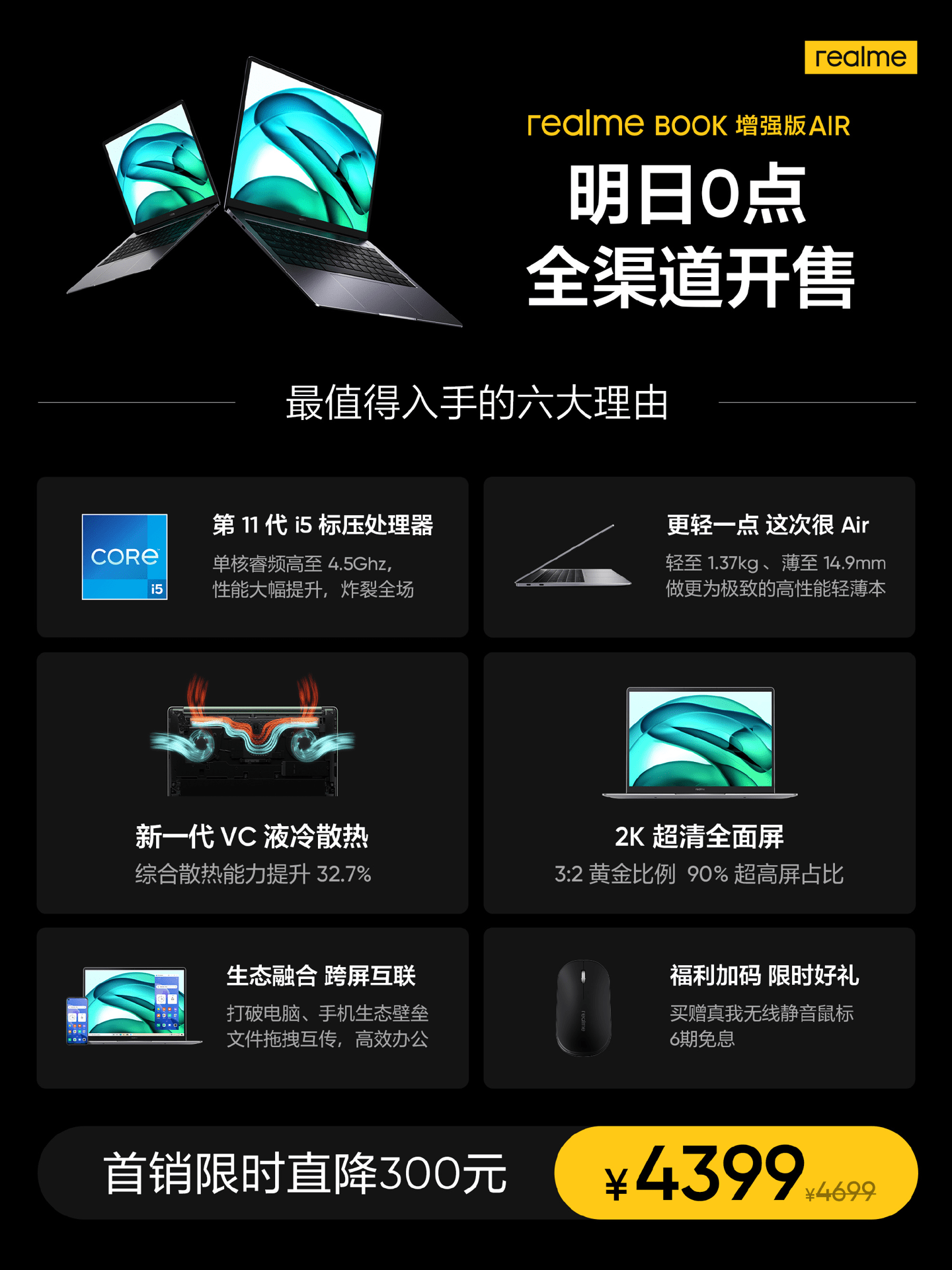4399元，realme Book 增强版 Air 明日零点开售