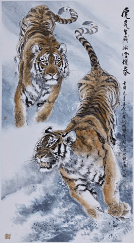 丨画虎名家蔡育贤 虎虎生威冰雪耀春_北京冬奥会倒计时3天_作品_上海