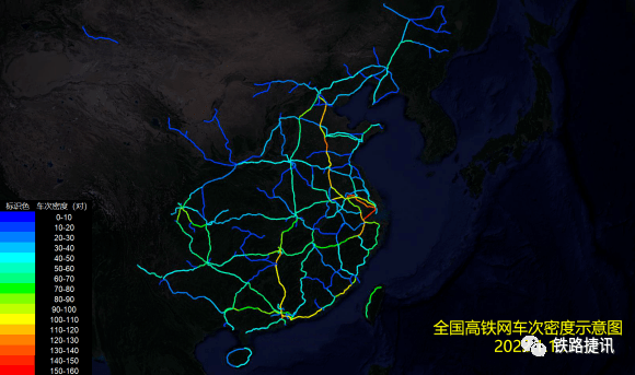 2022年1月全國高鐵網車次密度示意圖