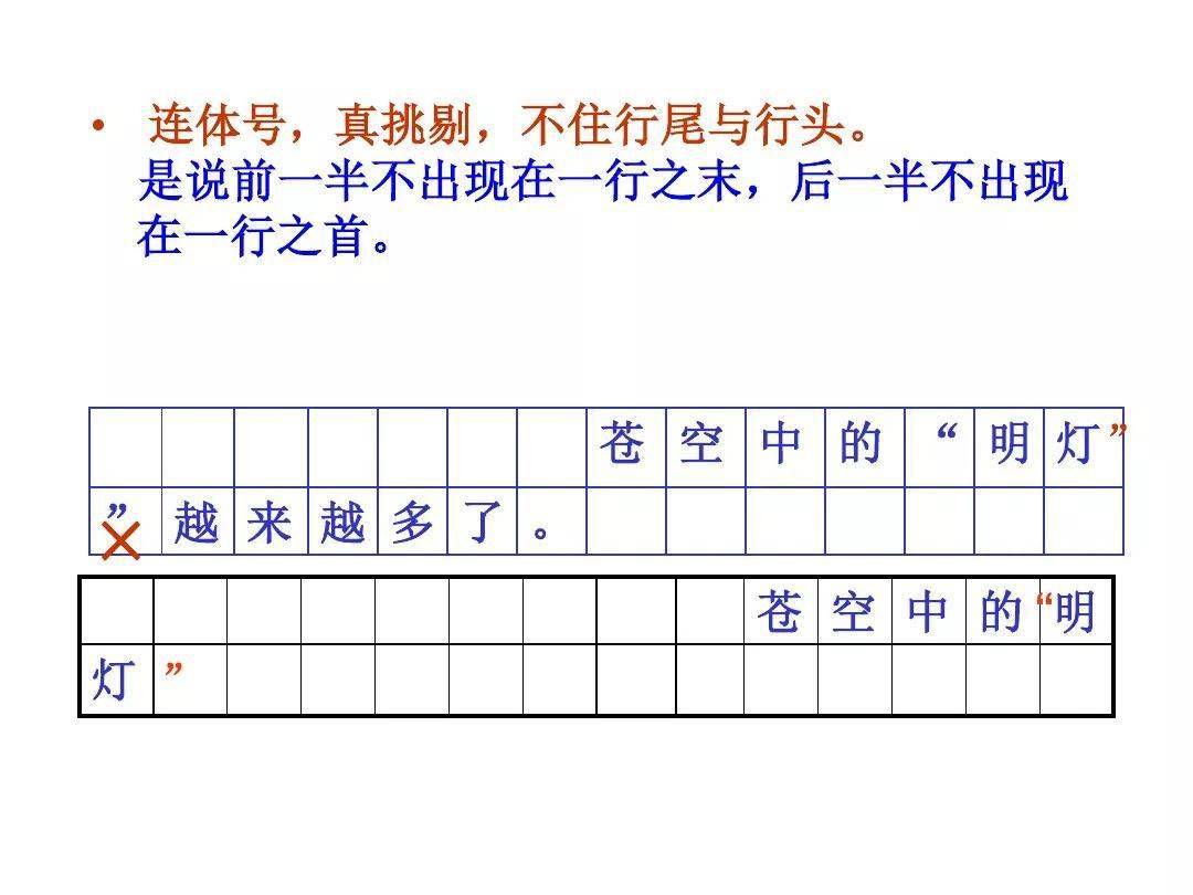 2.破折號,省略號,連接號和間隔號放在字下居中.