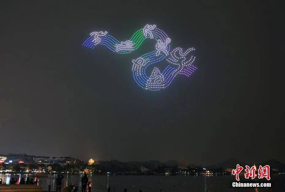 景区|杭州亚运会倒计时200天 千架无人机点亮西湖夜空