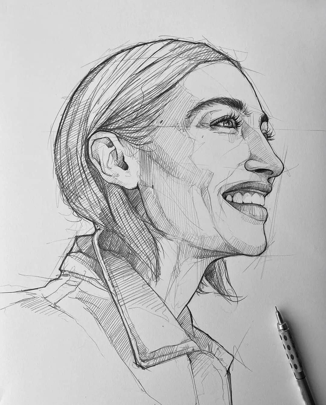 自动铅笔画的人物肖像和动物素描精彩干净