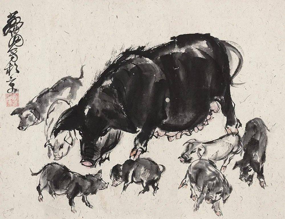 黄胄笔下的猪憨憨的可爱极了