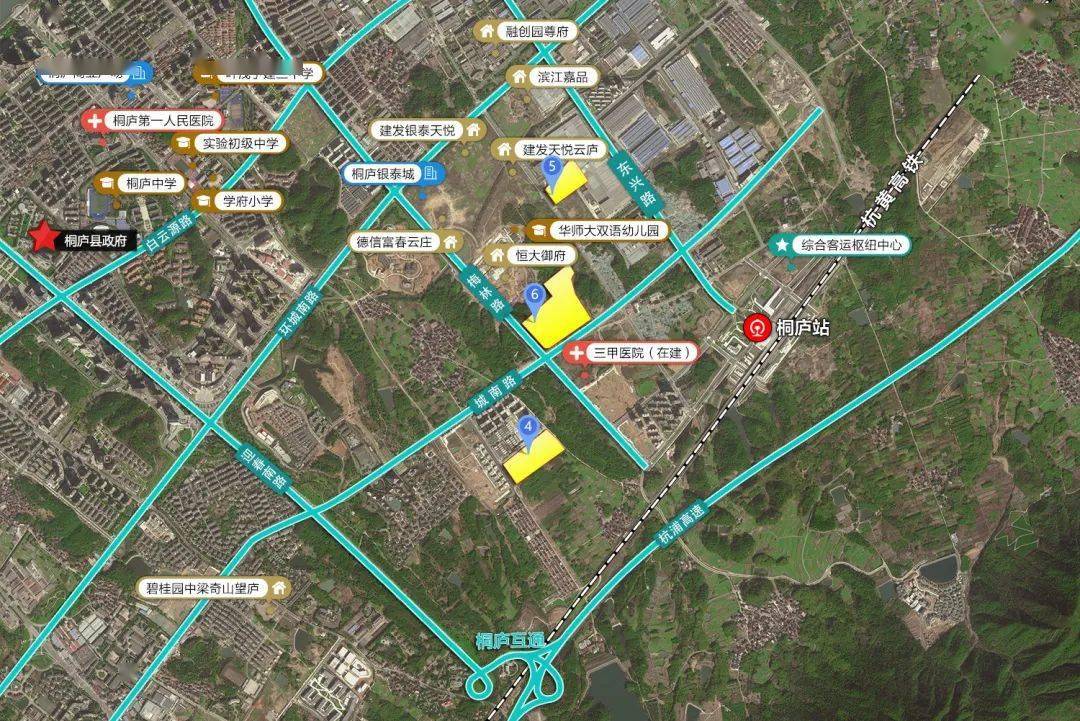 江南镇地块(编号7),距离在建的桐庐东站不到1公里,未来通过桐庐东站