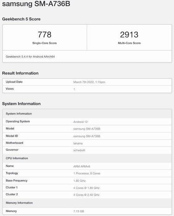 三星 Galaxy A73 现身 Geekbench：搭载骁龙 778G