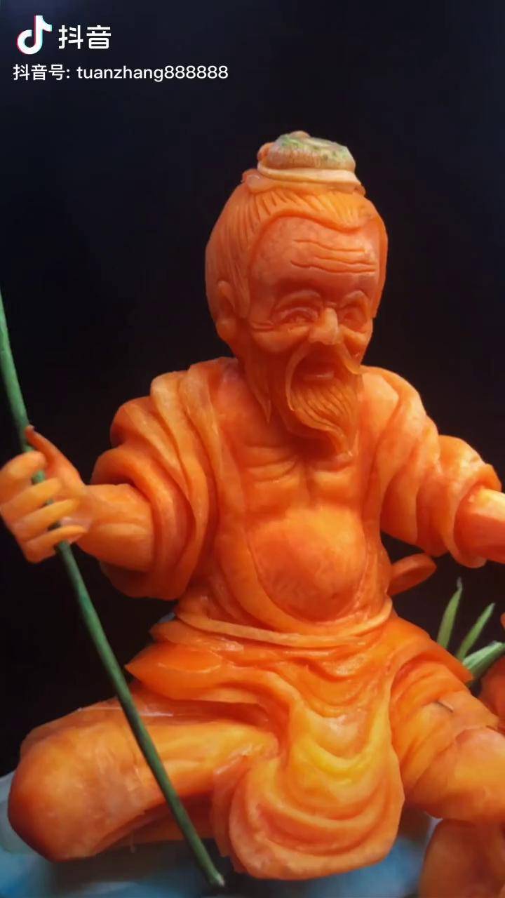 食品雕刻 手工雕刻 我的主场我定义 今天雕件人物,太公垂钓_雕刻_主场