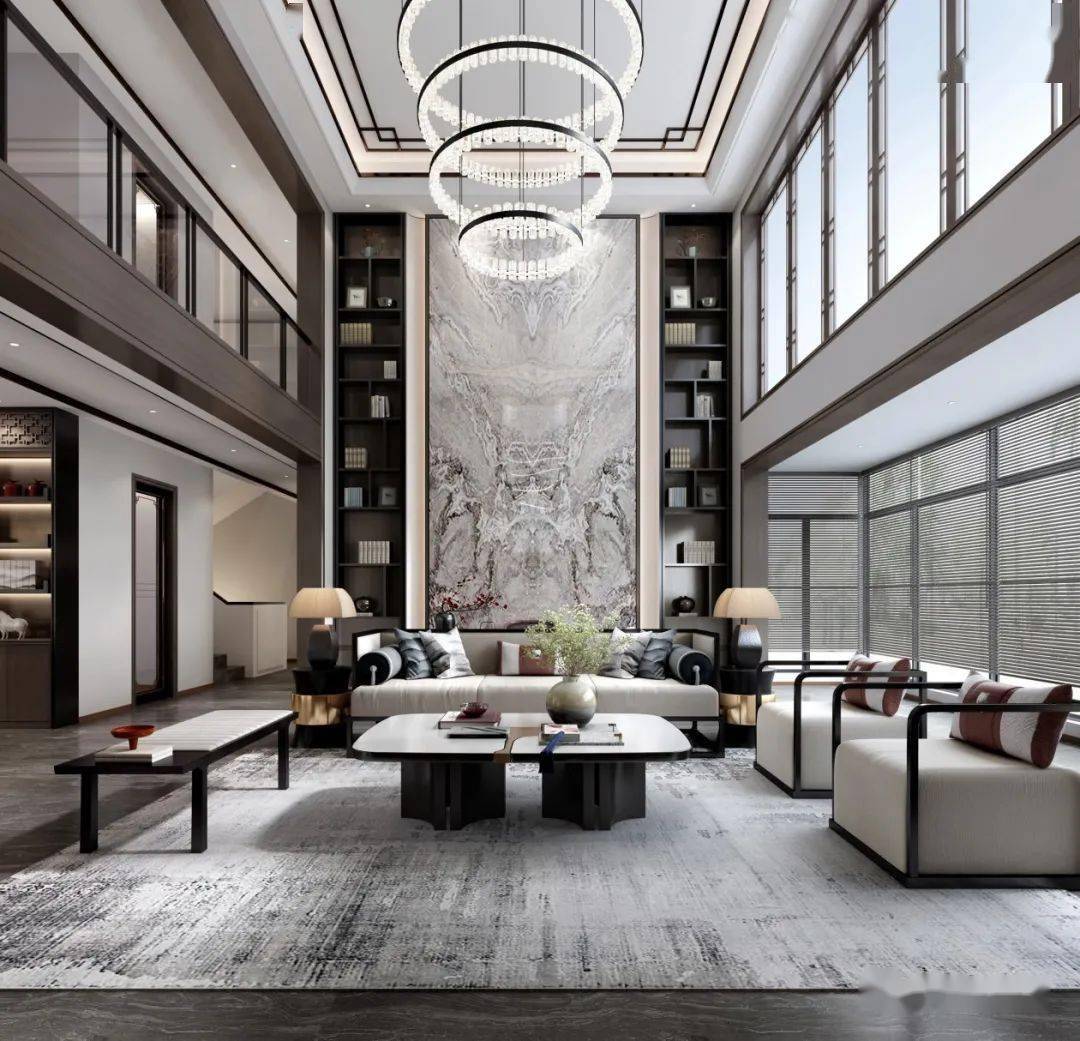 别墅中空客厅背景墙怎么设计99的人选择大理石