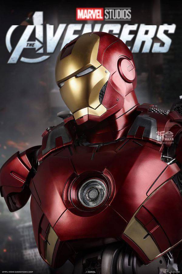 系列|QUEEN STUDIOS 漫威系列 钢铁侠 MARK7 1/1比例收藏胸像