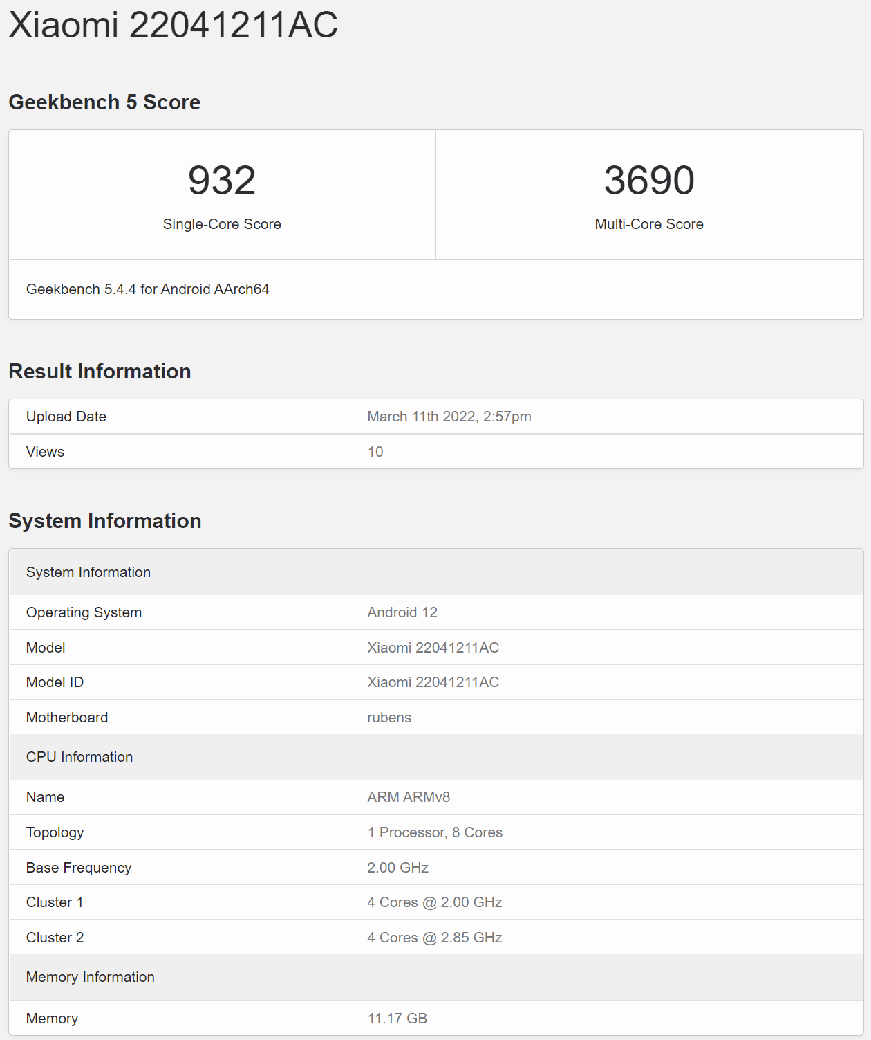 Xiaomi|Redmi K50系列现身Geekbench：天玑9000版本最高单核1310多核4493