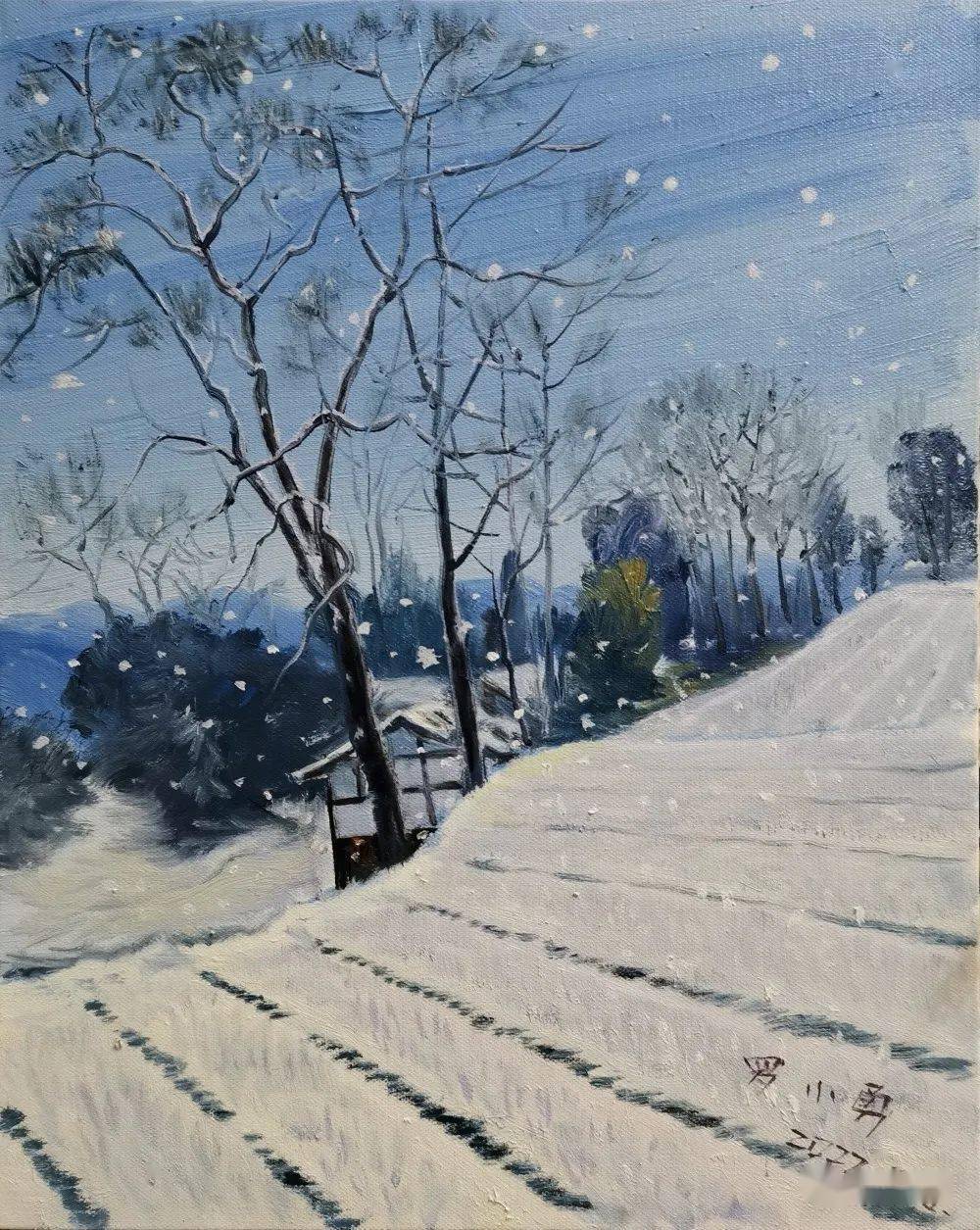 《落雪无声 138x69 国画 尤泽生《羊二坡的雪 40x40 国画山水 杨