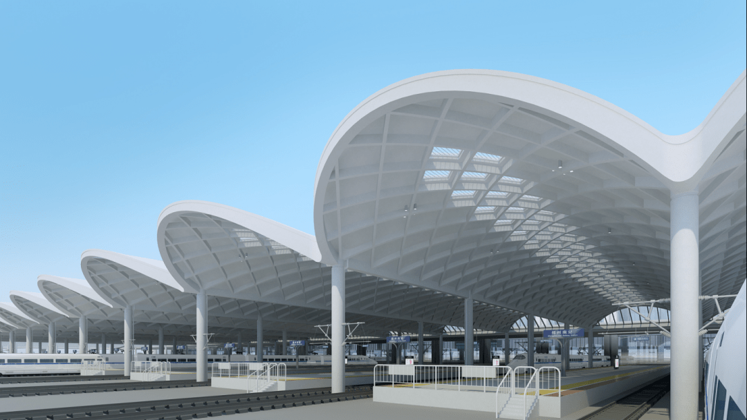 全国首例郑州南站联方网壳清水混凝土雨棚亮相