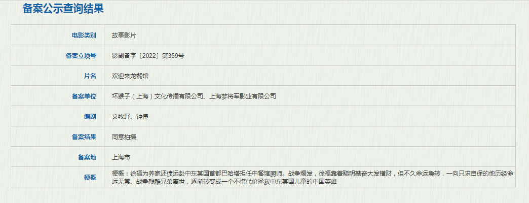 公示|国家电影局发布立项公示，张艺谋、文牧野新片在列