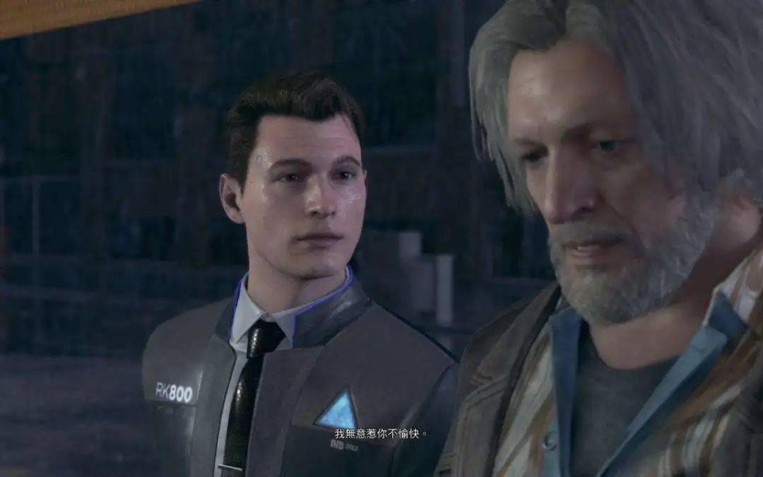 游戏《底特律:成为人类》中,"仿生人"康纳与警探汉克·安德森合作办案