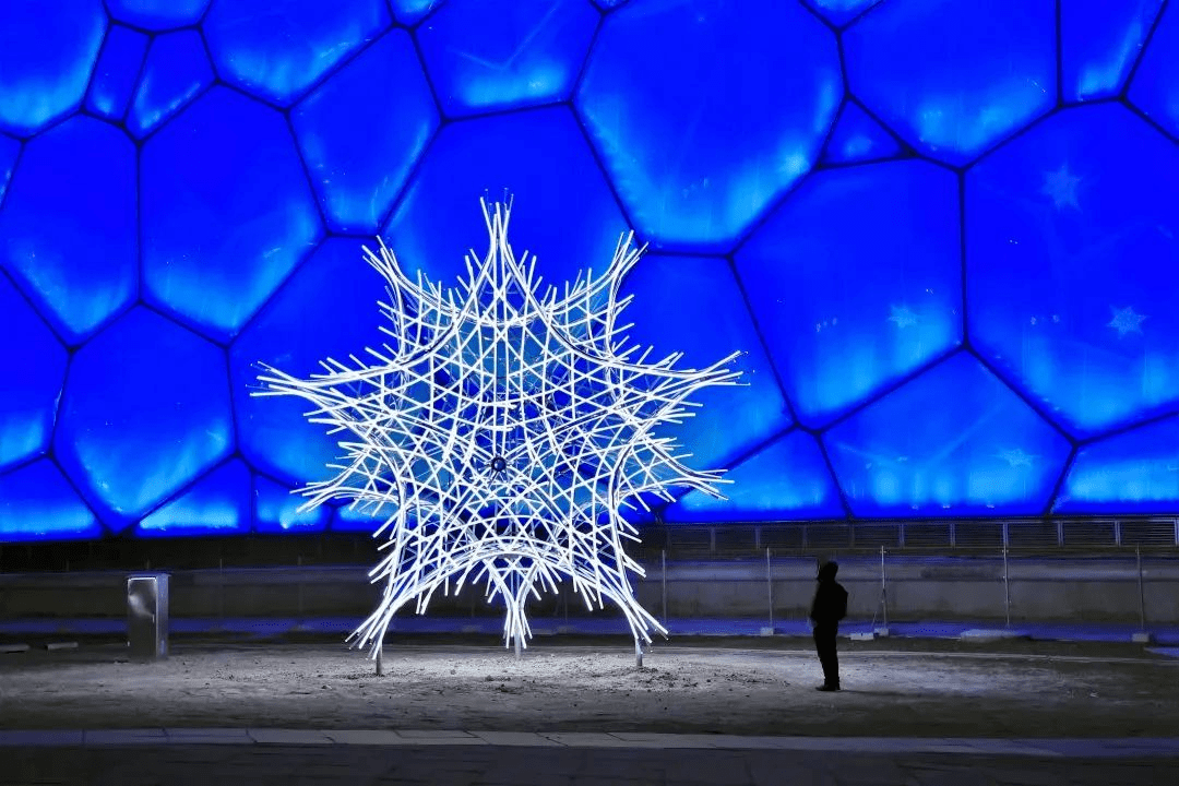 由编织结构形成的大小不一雪花立体形态,是北京市科技计划科技冬奥