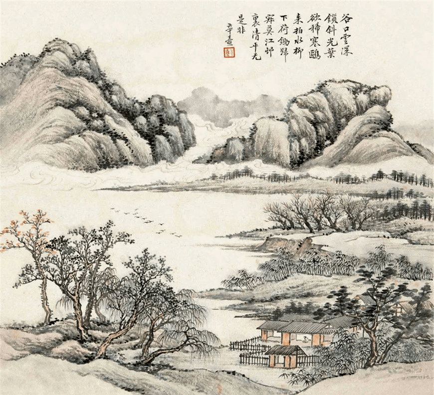 很少人知道他的名字,但他的彩墨山水却满纸烟霞画品极高_笔墨_中国_楼
