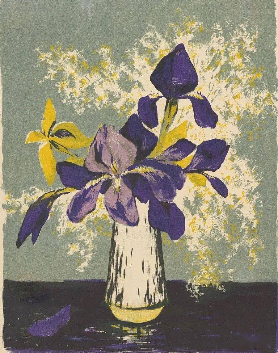 栀子花》39x49cm石版画1971年《静物·康乃馨》35x42cm石版画1961年