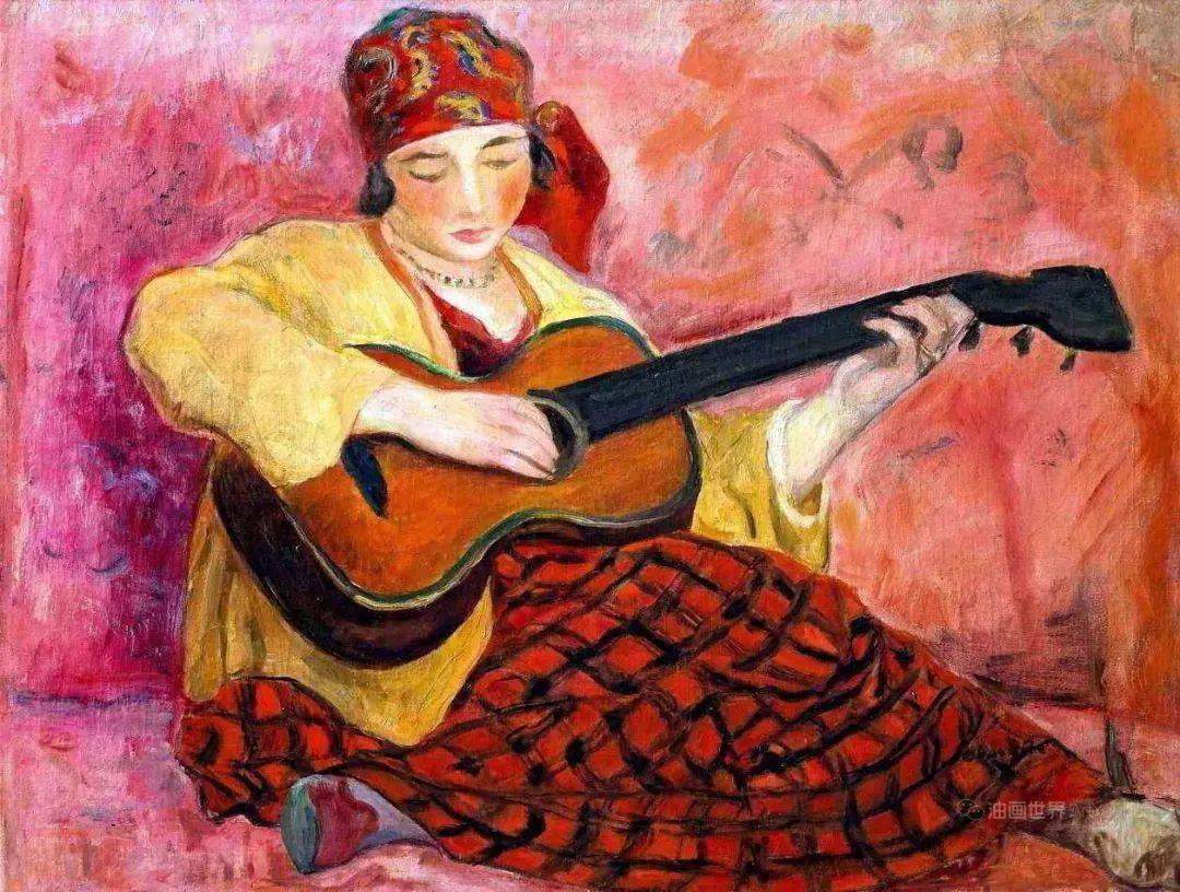 马塔里尼(意大利,19世纪)亨利·马蒂斯,黄蓝相间的女孩与吉他,193年 