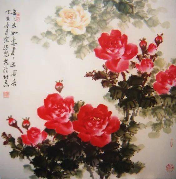 十大名花十幅国画十首诗_牡丹_花中之王_月季