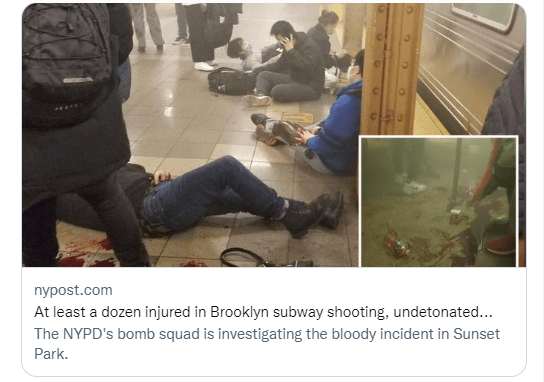 纽约地铁突发枪击事件，多人重伤！非裔男子嫌犯仍在逃：戴防毒面具扔烟雾弹，射击中枪被卡住
