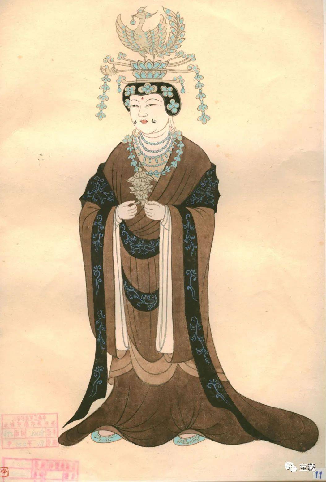 五代98窟于阗国王李圣天皇后曹氏服饰效果图 常沙娜捐赠西方套装 19