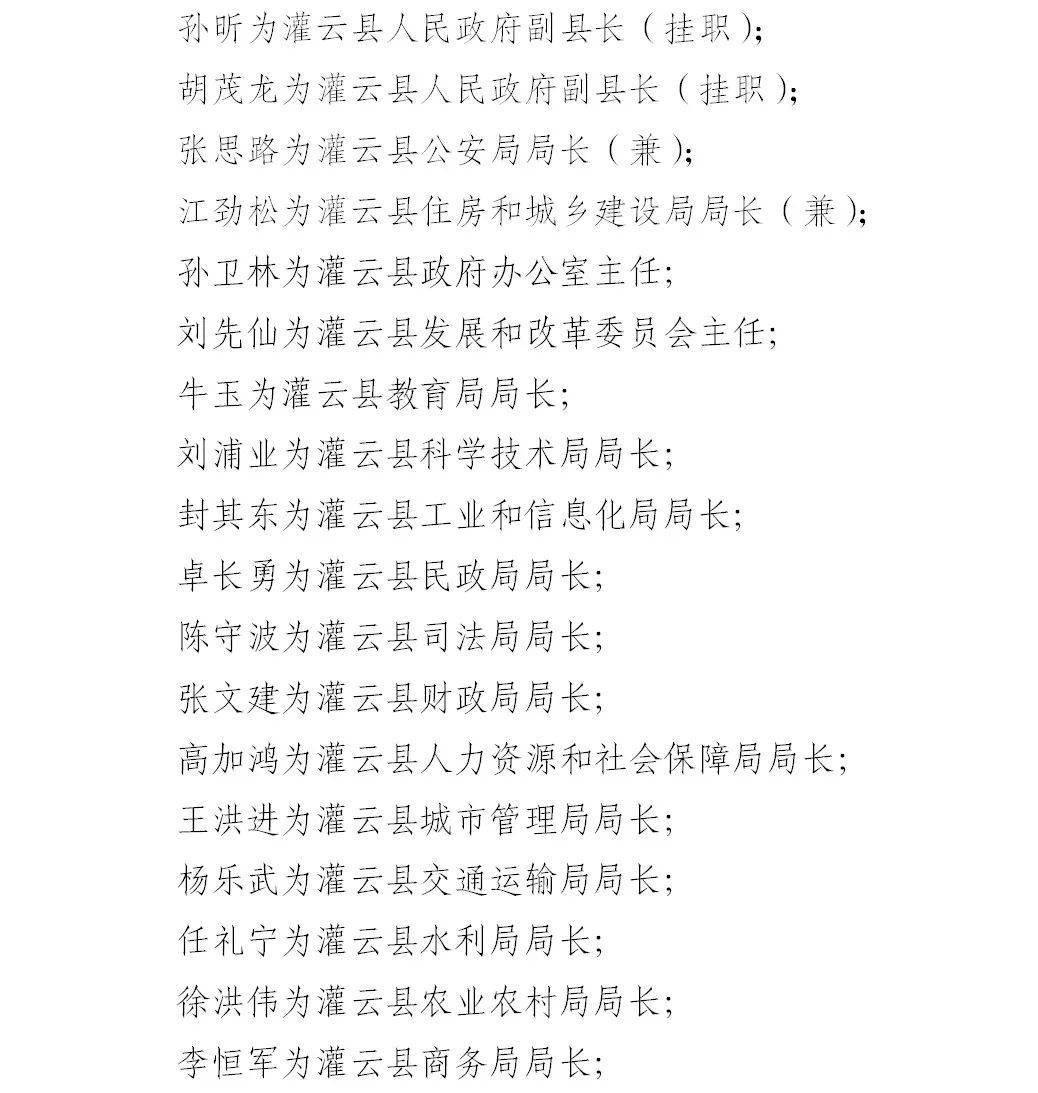 灌云县人民代表大会常务委员会任免名单