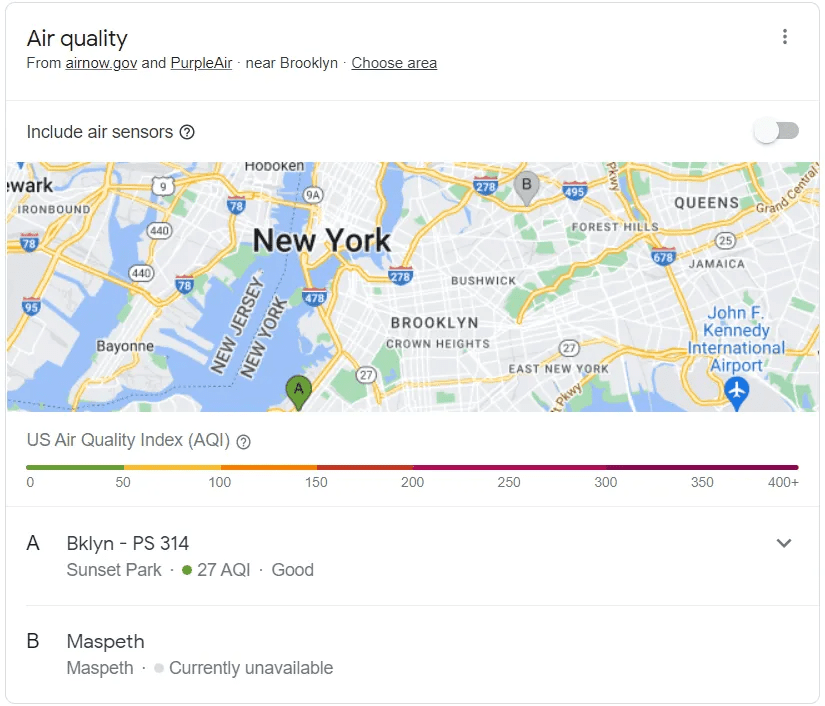 谷歌搜索已支持显示美国城市空气质量指数_google_用户_布鲁克林