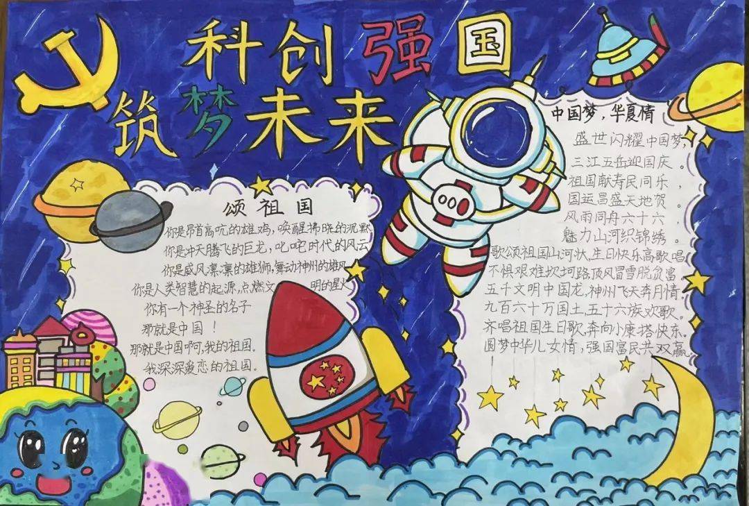 一幅幅精美的手抄报,主题鲜明,图文并茂,版式新颖,绘出了科技梦,强国