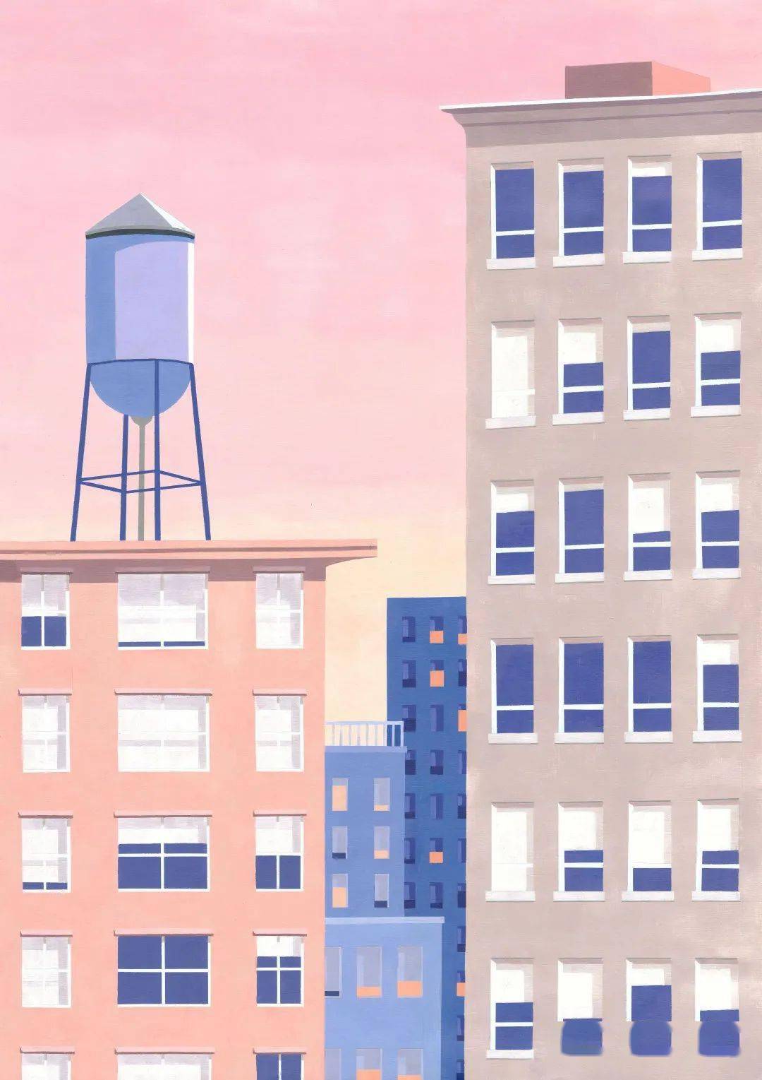 柔和色彩构成图案化的城市天际线