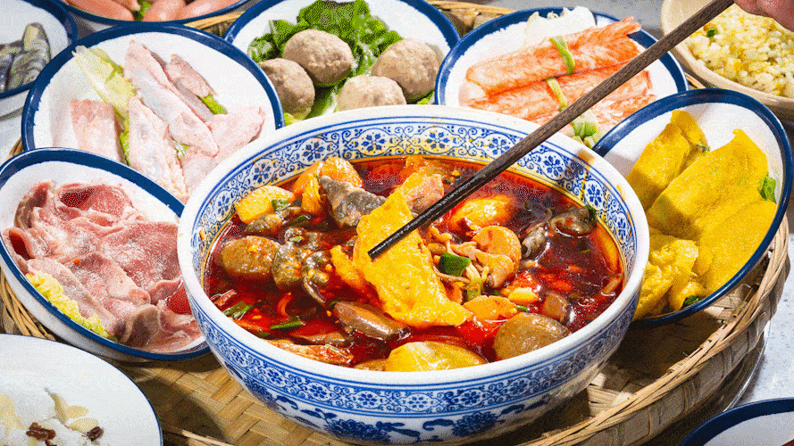 自提配送来点鲜香麻辣的499元抢陈艳红老火锅双人冒菜套餐十荤五素