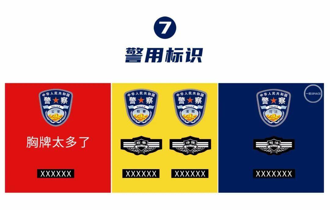 公安警察:警号6位数,臂章为公安,胸徽分为公安部,各省名称,交通,铁路