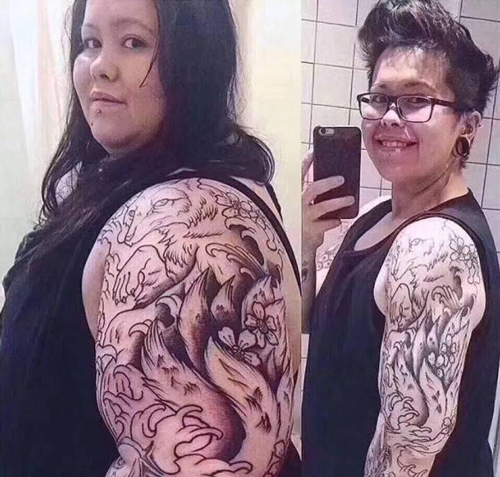 胖子纹身减肥后变形图图片